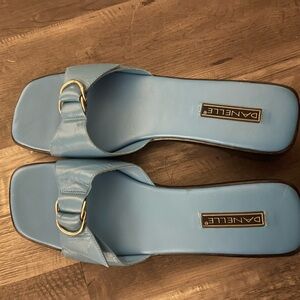 Danelle Light Blue Slide Sandals with Silver Accent